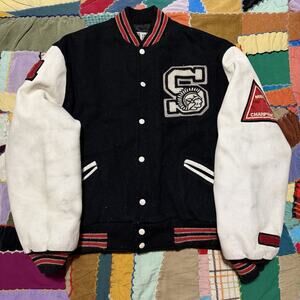 Vintage 1991 MBL Champions Wool Leather Lettermen Choctaw Black Jacket Large
